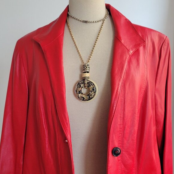 Jones New York Jackets & Blazers - JONES NEW YORK COLLECTION Lightweight Red Genuine Leather Jacket (Size: L )